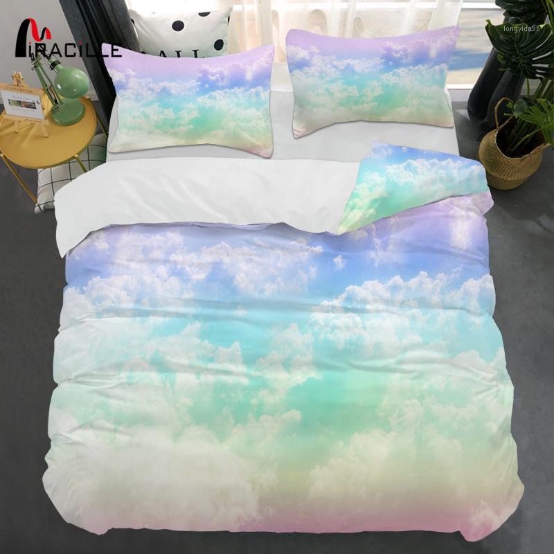 

Miracille Colorful Clouds Bed Linen Fabric Bedding Set Hotel Satin Duvet Cover Pillow Case Romantic Fashion Bedspread Sheet1, Htbs019-6