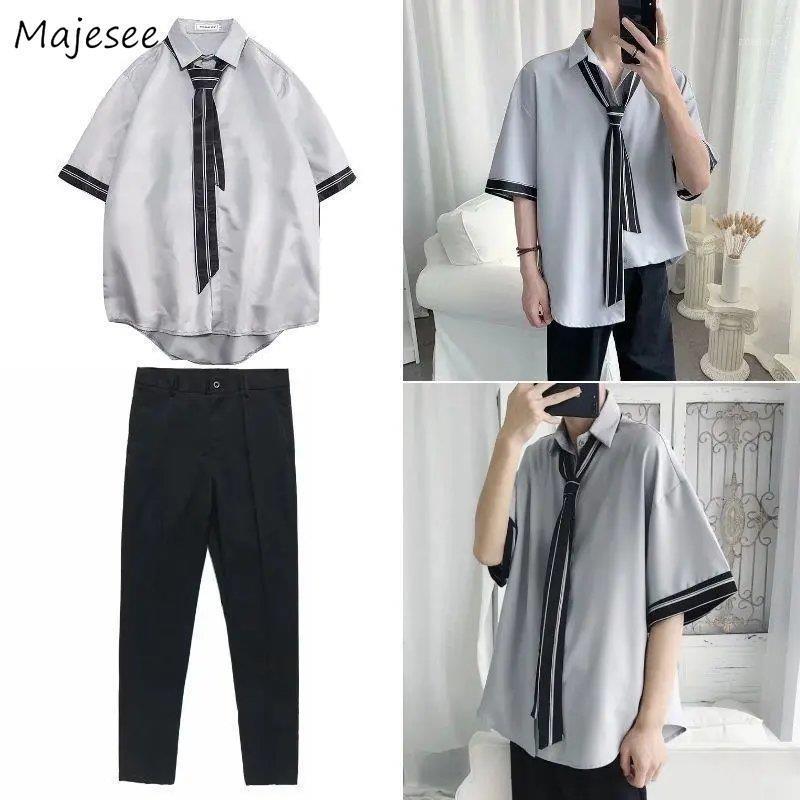 

Men Sets Solid Plus Size 3XL Summer Thin Korean Style Chic Leisure Fashion Mens Set Ins BF Teens Light Breathable Ulzzang Daily1, White