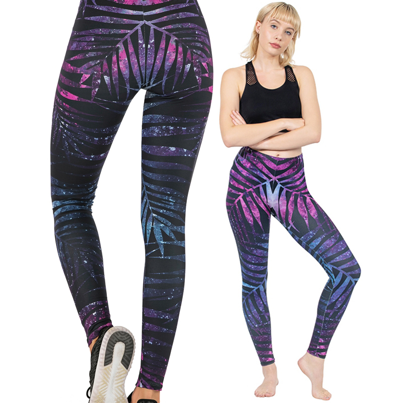 

Slim Fitness Joggers Pants Tight Push Up Athletic Trousers Purple Leaves Printed Fitness Running Yoga Leggings, Leaves pants