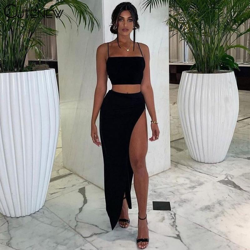 

Work Dresses Cute Summer Solid Two Piece Sets Women Sleeveless Crop Camisole+Skinny Long Skirt Matching Lady Casual Beach Vacation Outfits, White;black
