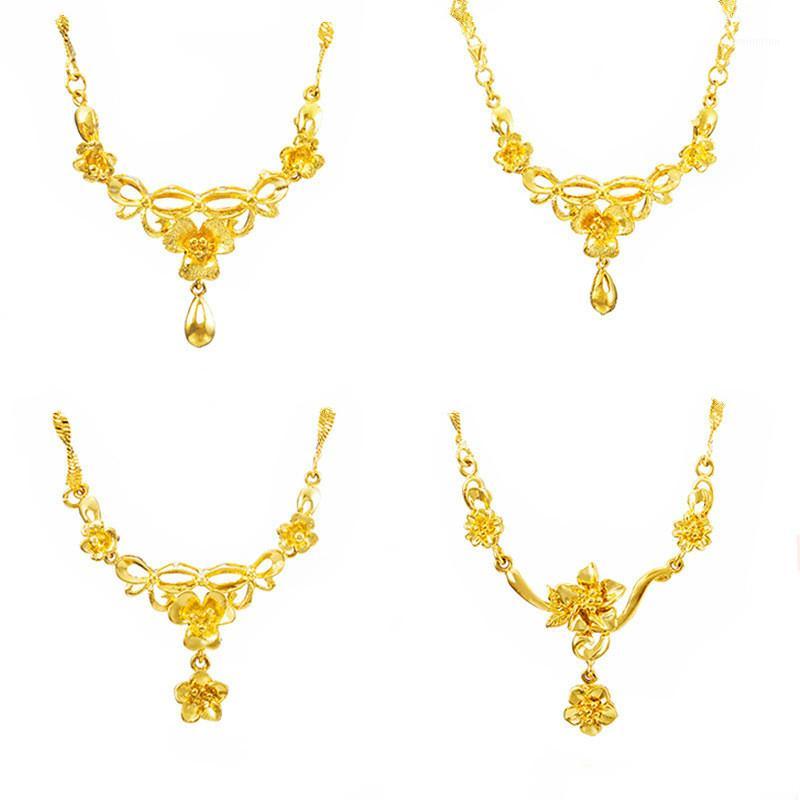 

2020 New Fashion 24K Gold petal drop shape Pendant Necklaces for Women Jewelry Classic Statement Choker Necklace friends gifts1