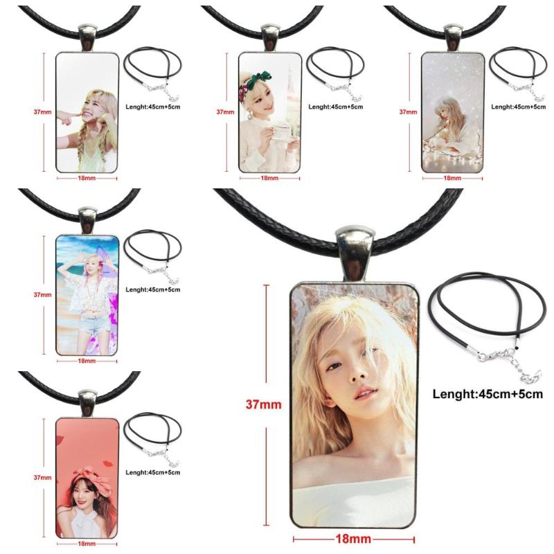 

Snsd Girls' Generation Taeyeon Glass Cabochon Jewelry Steel Color With Long Pendant Choker Rectangle Necklace For Men Women