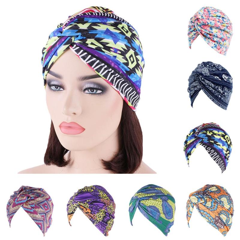 

Ethnic India Turban Stretch Cotton Chemo Cancer Cap Women Knot Cross Beanie Bonnet Hat Muslim Headscarf Wear Hair Loss Cover, 12 orange