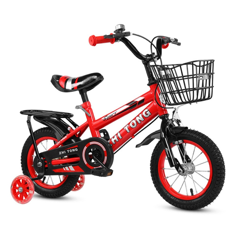 

12/14/16 Inch Children Bike Boys Girls Toddler Bicycle Adjustable Height Kid Bicycle with Detachable Basket, Red