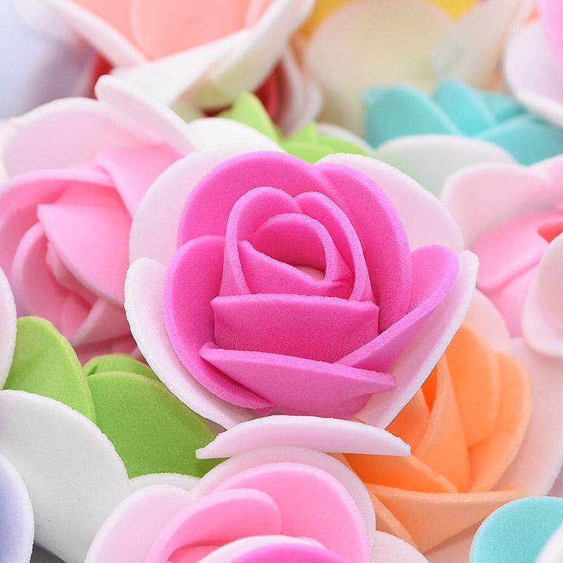 

100pcs 35mm Foam Roses White Bottom Mini Flower Head Artificial Flowers Scrapbook DIY Craft Wedding Wreath Accessories for Decor1, F11 yellow