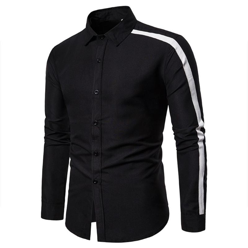 

Men' Casual Button Turn-Down Collar Slim Fit Long Sleeve Top Shirt Blouse camisas hombre manga larga W808, Black