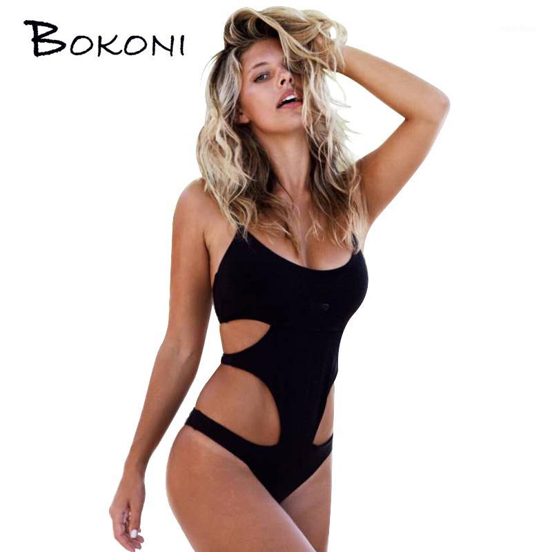 

Wholesale- Sexy Halter One Piece Push-up Swimwear Women Bathing Suit Women Summer Swimming Suit Beachwear Hollow Bandage Monokini Swimsuit1, A color