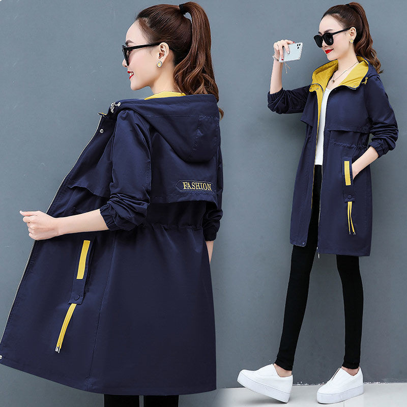 

2021 New Spring Autumn Classic Long Trench Coat Women Casual Hooded Windbreaker Loose Cotton Female Overcoat Plus Size 3xl Y572 8g45, Black