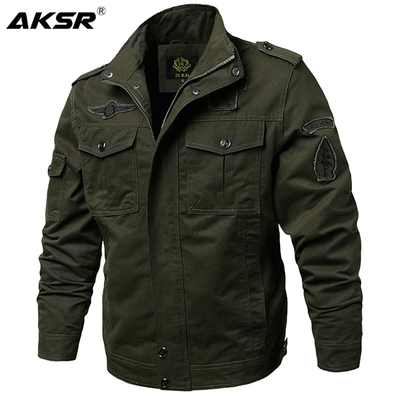 

AKSAR Plus Size Men Spring Autumn Cotton Military Jacket Coat Army Men's Bomber Pilot Jackets Mens Cargo Lightweight Jacket 201104, Black