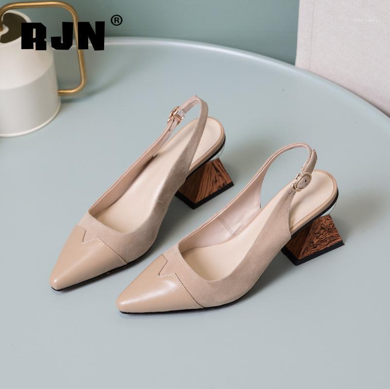 

RJN Summer 2020 New Women's Sandals Simple Genuine Leather Strange Style Sandals fashion Sexy pointed casual women's shoes RO591, Black
