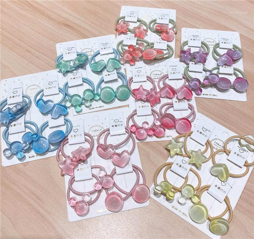 

4 Pair Korea Children Cute Beautiful Jelly Color Cartoon Star Love Rubber Band Fashion Sweet Girl Baby Hair Accessories1