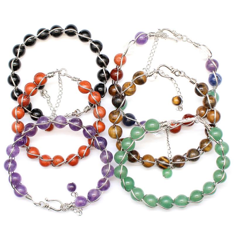 

Bangle 6PCS High Quality 10mm Natural Stone Bracelet Chakra Energy Healing Meditation Pendulum Adjustable Bracelets For Wholesales