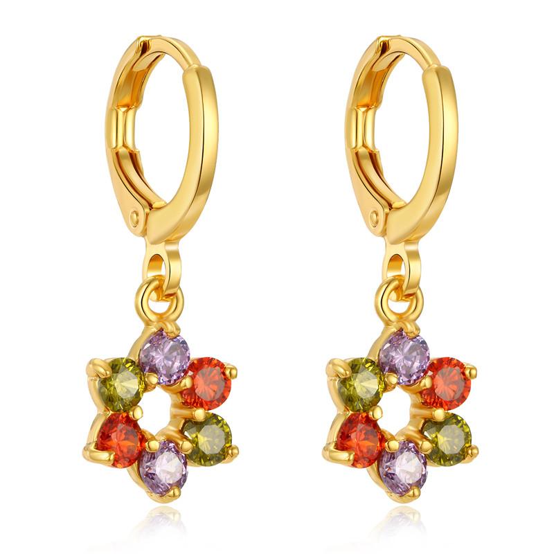 

1PC Colorful Crystal Flower Gold Color Hoop Earring Women Trendy Charm Zircon Pendant Round Earrings Jewelry Brincos E436-3