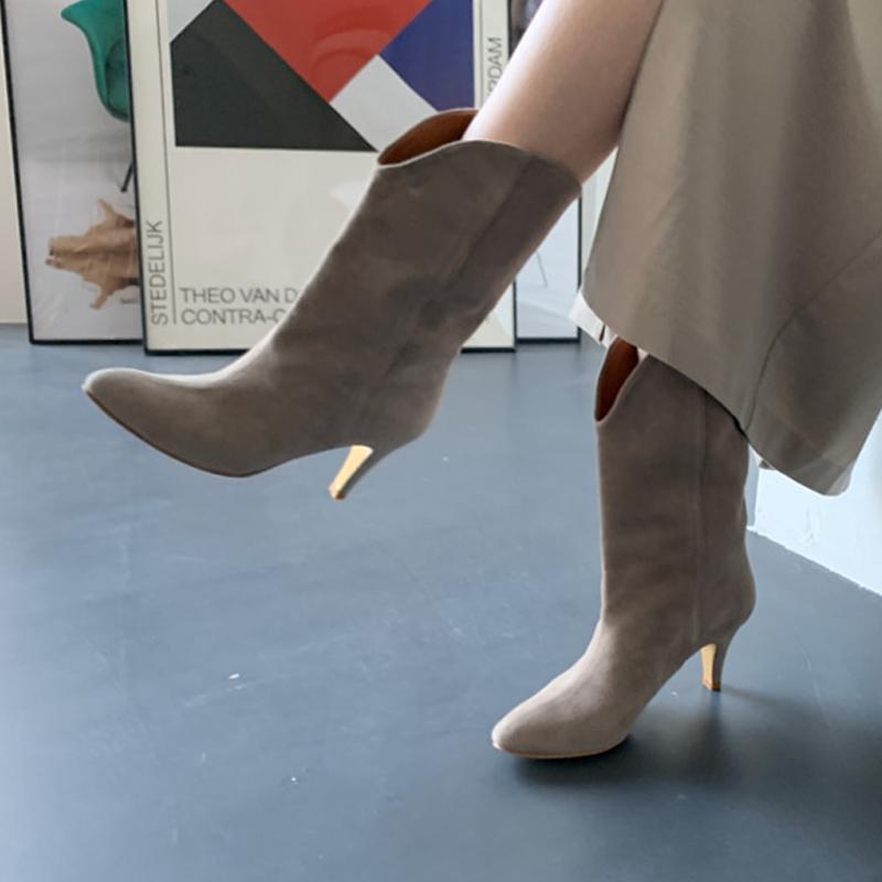 

Women Cowboy Boots Pointed Toe Women's Shoes Leather Shoes Takato-High Boots Stiletto Fashion All-match Woman Size 33-42, Khaki 6cm
