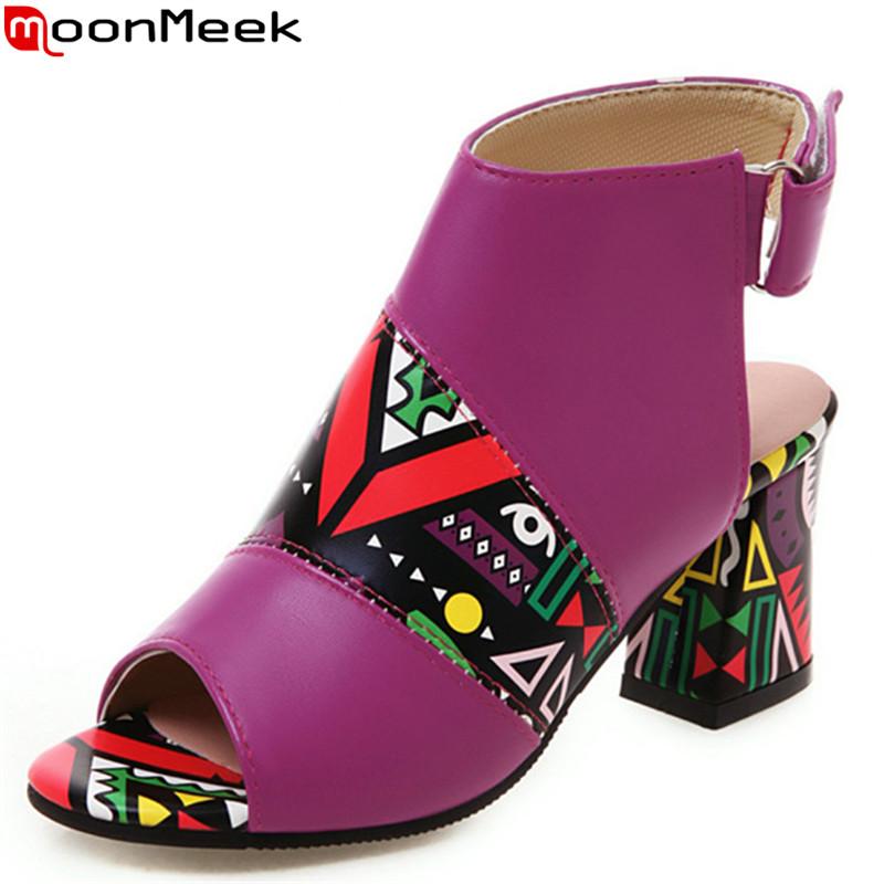

MoonMeek big size 34-43 new summer sandals mixed colors ladies prom shoes square high heels sandals women peep toe 2021, Green