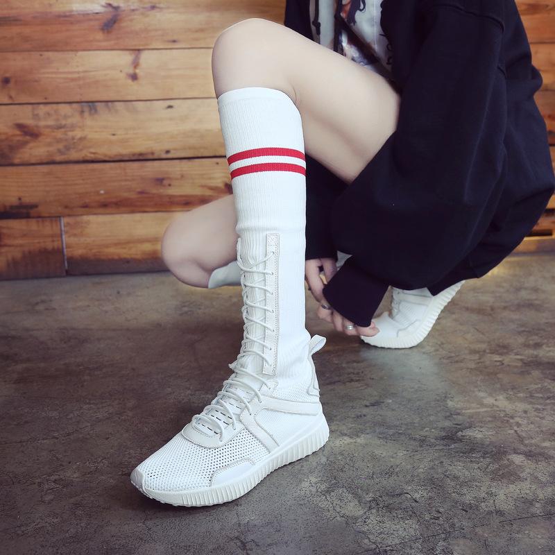 flat red thigh high boots