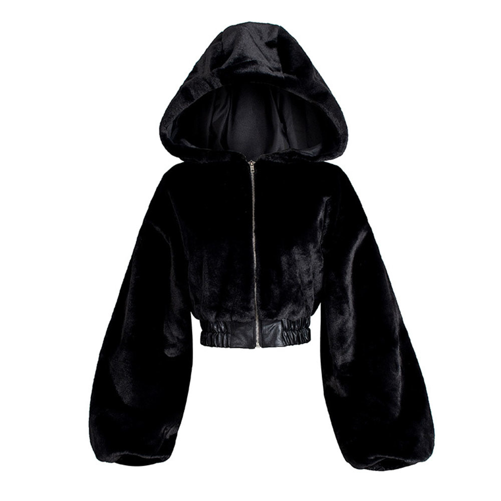 

2021 Skin Jacket From the Fake Female Winter Short Hot Lazy Style Casual Black Hooded Jackets Outwear Oversize Coats Dv1i