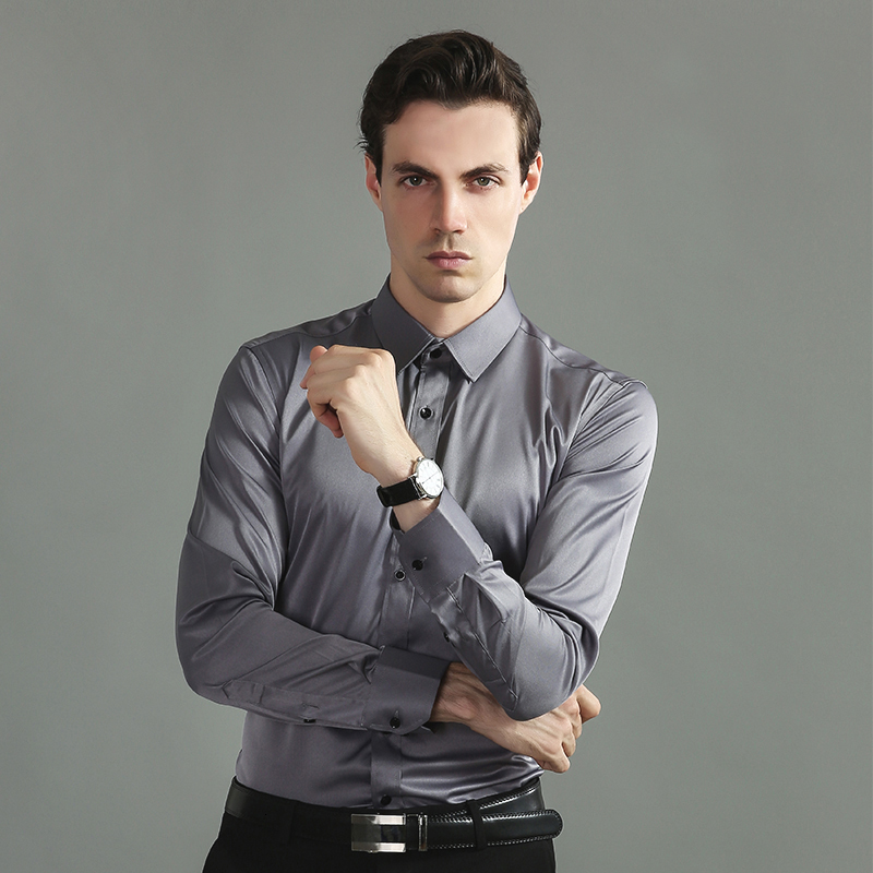 

2021 Brand Men Spring New Gray Solid Color Business Office Formal Men's Shirt Smooth and Breathable S95k, 1tl-3102