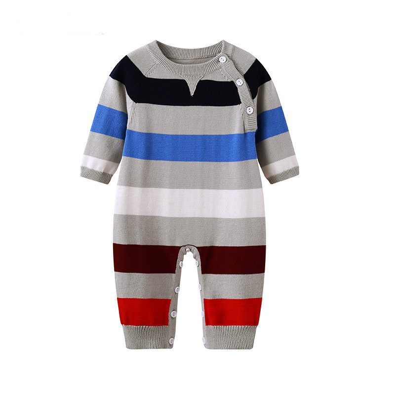 

Infant&Toddler spring new style rompers baby kids striped knitted climb clothes boys long sleeve jumpsuit, Gray