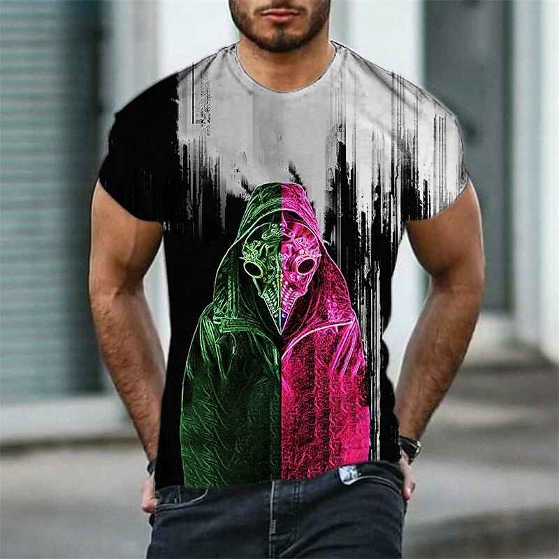 T-shirt Hommes 3D Imprimer Graphic Monster Col Camp Équipe Daily Sports Print Tops Casual Classic Designer Grand et grand noir V2ou #