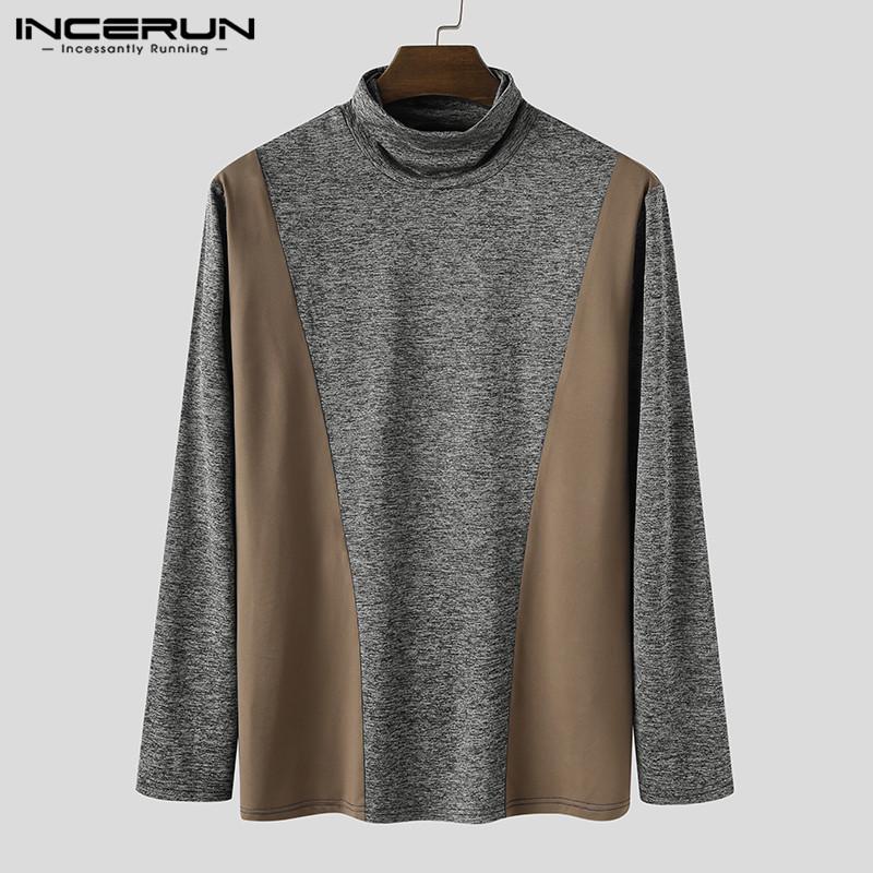 

Men Long Sleeve Turtle Neck Tee Tops INCERUN 2020 Leisure Patchwork T-Shirts Casual Fitness T Shirts Streetwear Camisetas -5XL, Dark blue