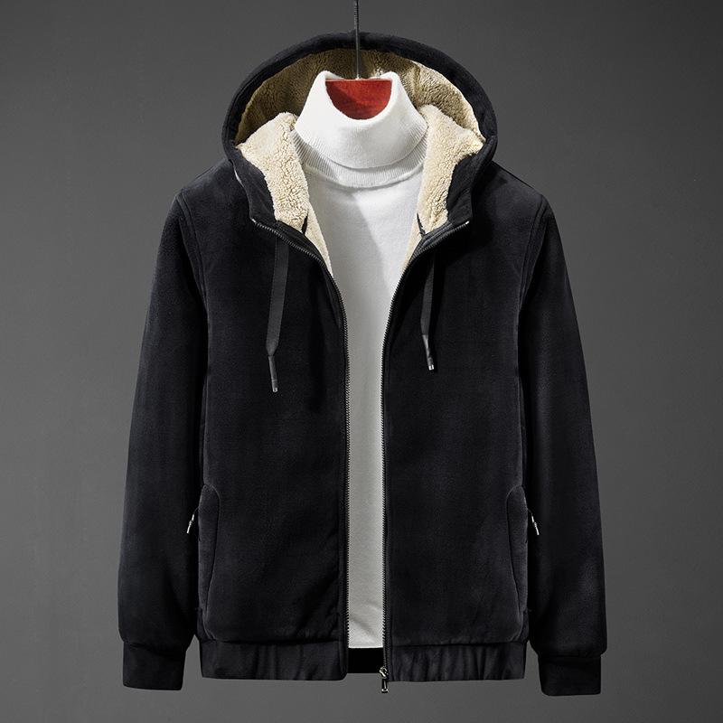 

Plus Size Men Sport Jacket Thick Fleece Velvet warm Hoodie male Running Jogger Fitness Workout Athletic Casual Coat Sportswear, Black