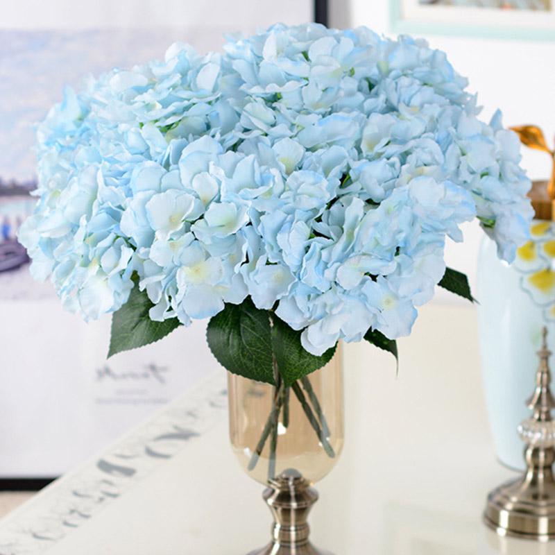 

Artificial Flower Balls Hydrangea Fake Silk Flowers Home Decorations For Wedding Party With Leaf Bud Garden Decor, Blue