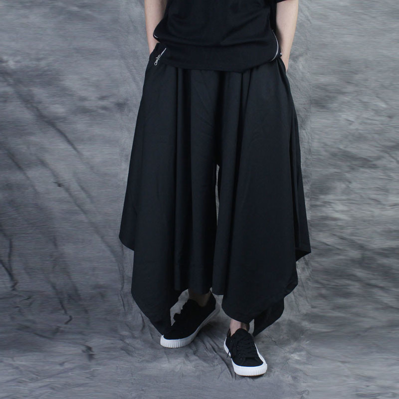 

2021 Male Fashion Wide Leg Looses Hip Hop Singer Stage Club Skirt the Pants of Gothic Men Hiphop Streetwear Hallways Rnpa, Black