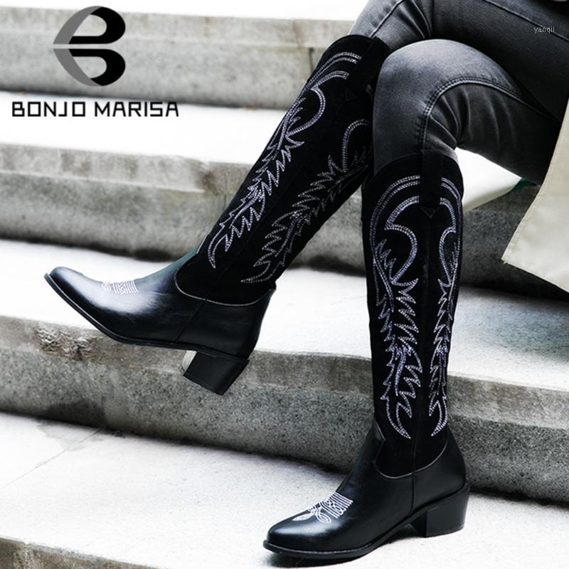 

BONJOMARISA Classic Lady Round Toe Mid Calf High Heels Seiwng Brand Boots Women Casual Daily Fashion Solid Shoes Woman1, Brown