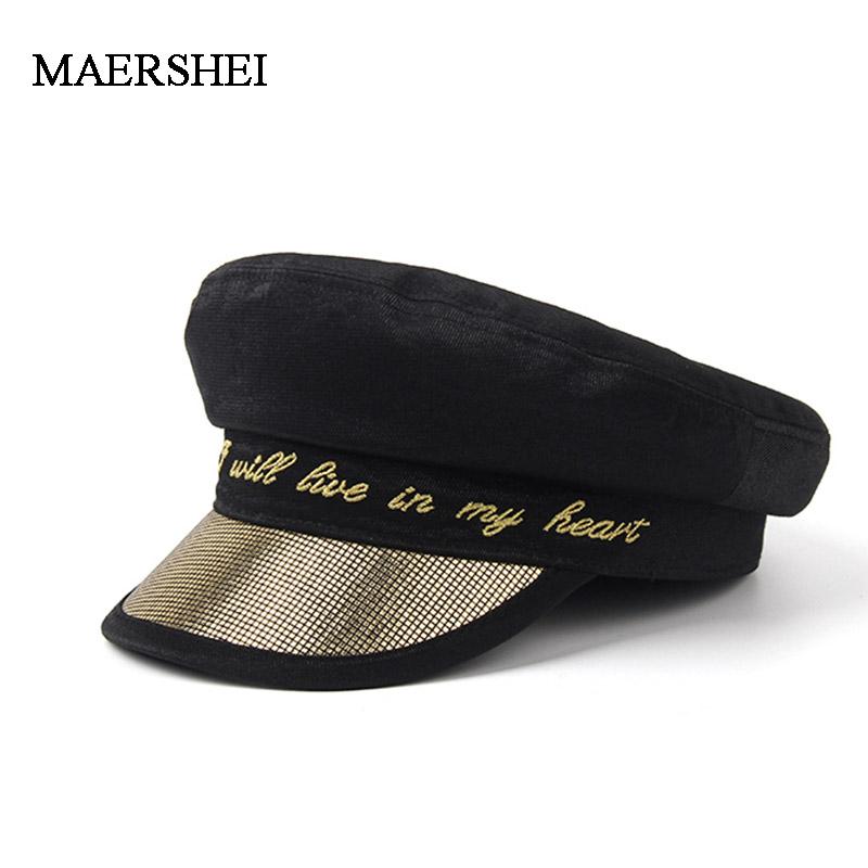 

Berets MAERSHEI Beret Women 100% Cotton Embroidered Letter Navy Cap British Women's Casual Youth Tide Flat