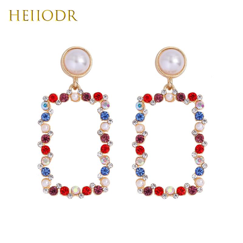 

Hellodr Bohemian Colorful Glass Stones Pearls Geometric Drop Earrings for Women Shiny Crystal Dangle Earrings Statement Jewelry