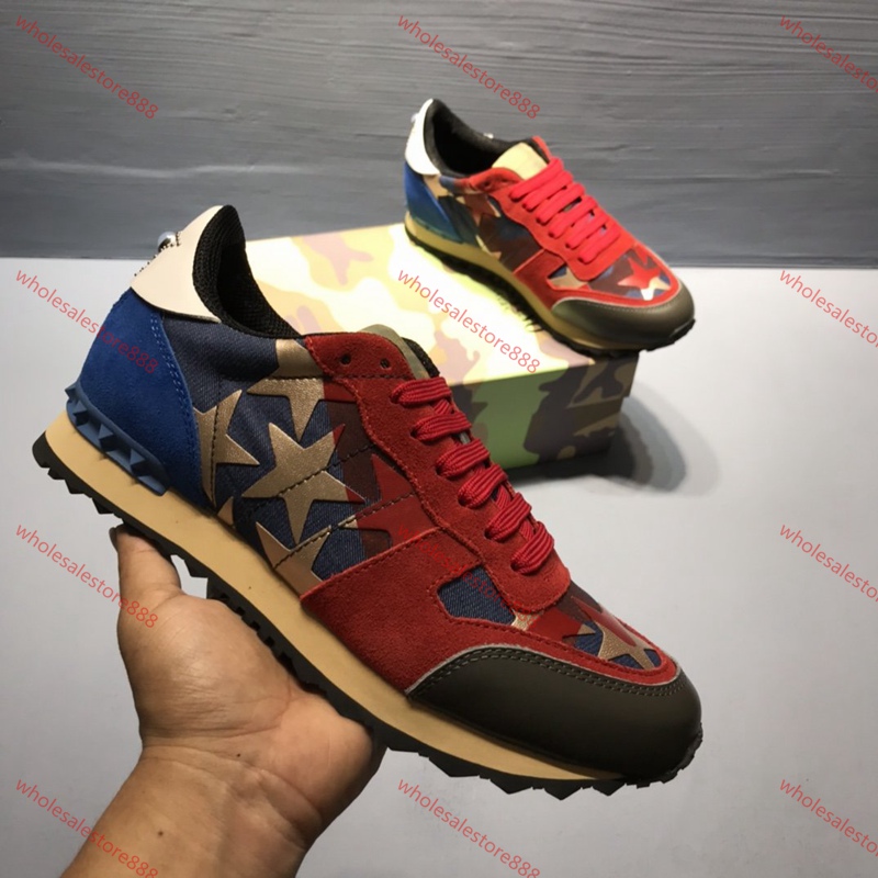 

New Fashion Stud Camouflage Sneakers Shoes Footwear Men Women luxurys design Rockrunner Trainers Casual Shoes Sneakers chaussures, Black