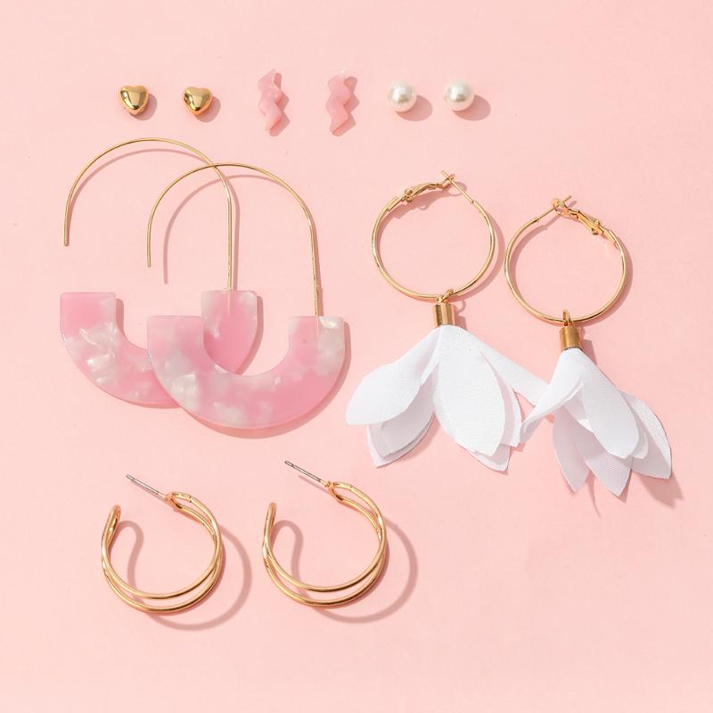 

New 2020 Boho Vintage Tassel Big Acrylic Pearl Heart Earrings for Women Flower Dangle Earrings Set Drop Earring Fashion Jewelry