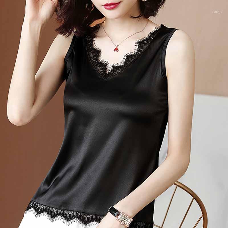 

Summer Sleeveless Blouse Shirt Women Tops Blusas Mujer De Moda 2021 Blouse Women Lace V-neck Chiffon Shirts D2671, White