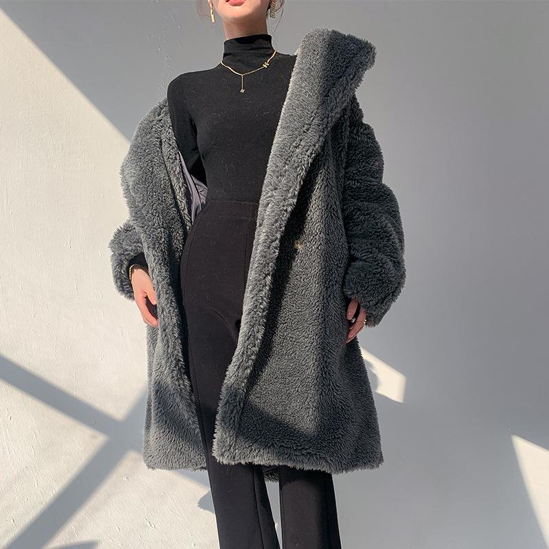 

2021 the European and American lazy grainy cloth coat with thick cloth qiu dong female pure color profile coat female, White
