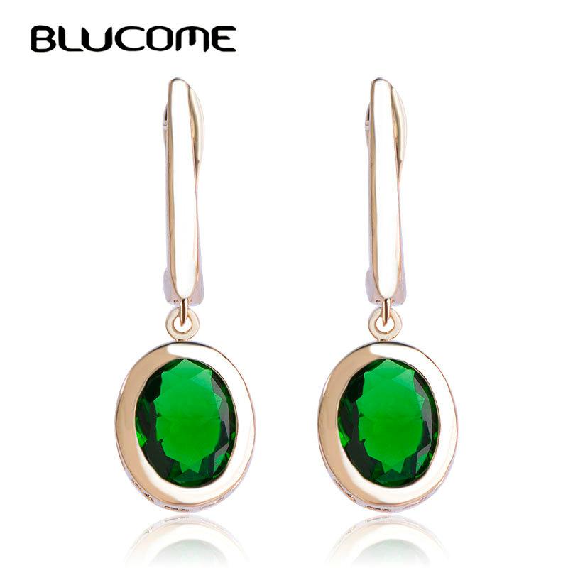 

Blucome Green Drop Earrings For Women Wedding Copper Pin Rhinestone Jewelry Dangle Earring Princess Hooks Zircon Drop Pendientes