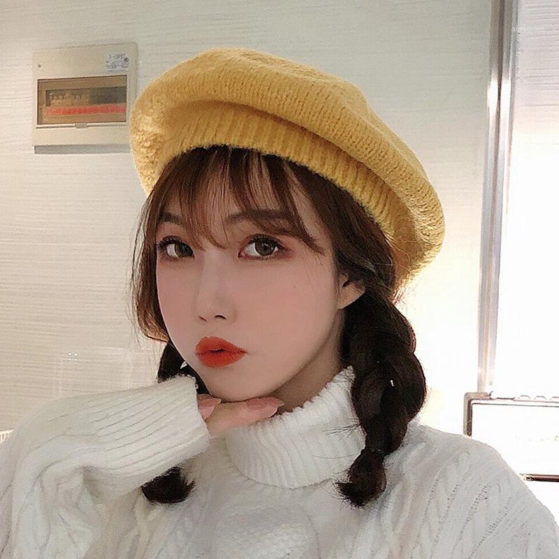 

K96 Women's Soft Wool Beret Cap Fashion Retro Hats Knitted Woolen hat Female Autumn And Winter Student Painter Warm Caps1, K96-darkgreen