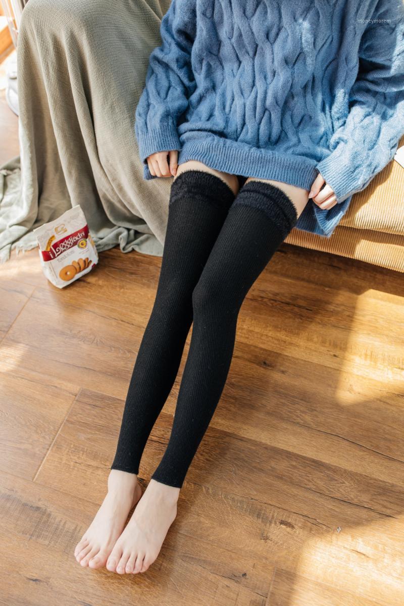 

Plush Long Socks Women Knitting Long Stockings 2021 Autumn Winter Warm Cotton Thigh High Over Knee Socks Girls Female1, Beige