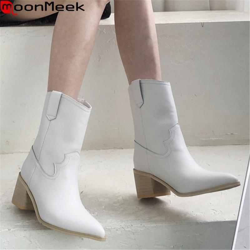

MoonMeek 2021 New arrival women boots thick high heels pointed toe ladies shoes top quality autumn winter ankle boots1, Black