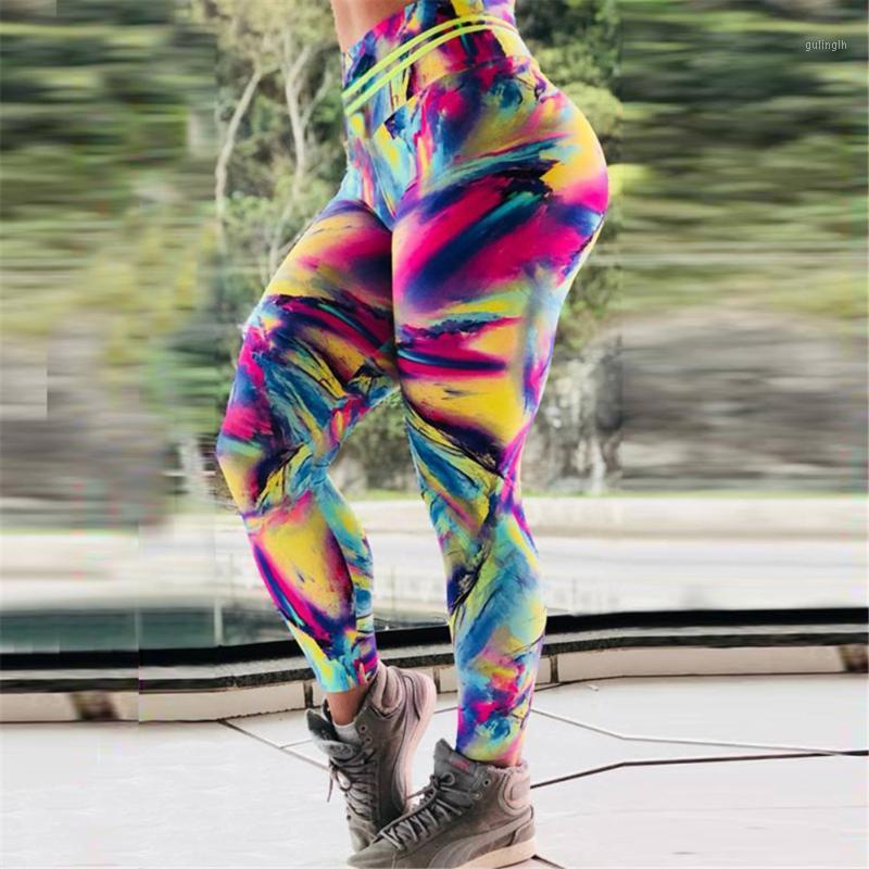 

Ladies'printed High-waist Hip Stretch Underpants Running Fitness Yoga Pants leggings sport women fitness Pants deportivas1, Yellow