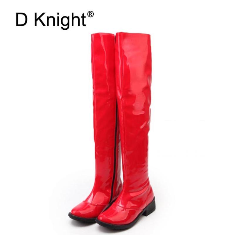 

Sexy Patent LeatherThigh High Boots For Women Big Size 44 Women Flat Riding Over The Knee High Boots Lady Steel Pole Dance, White p29