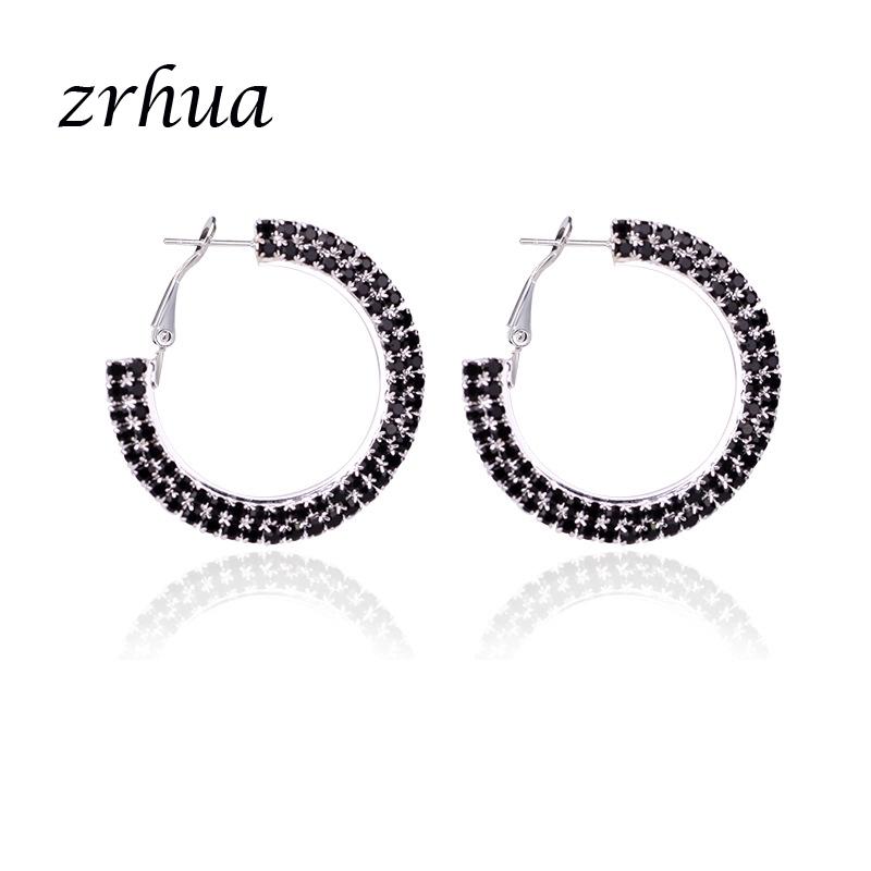 

ZRHUA Earrings Circle Pierced Rhinestone Earring Fashion Korean Style Big Round Hoop Earrings Women Christmas Party Jewelry Gift