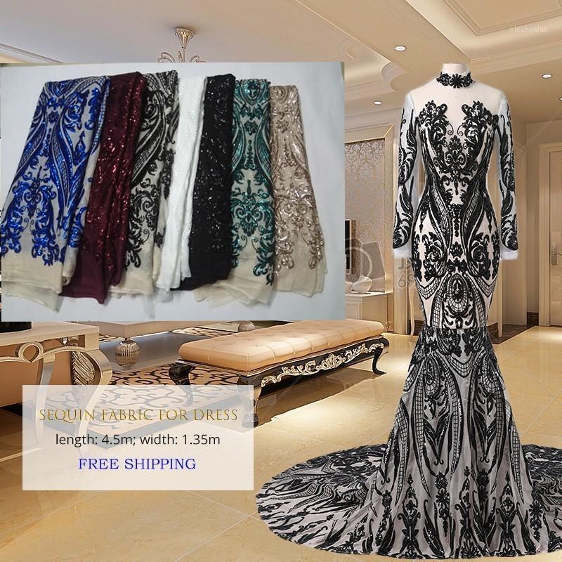 

african lace fabric with sequins 450*135CM 2020 hot sequin fabric high quality tulle sequins lace for evening dresses1