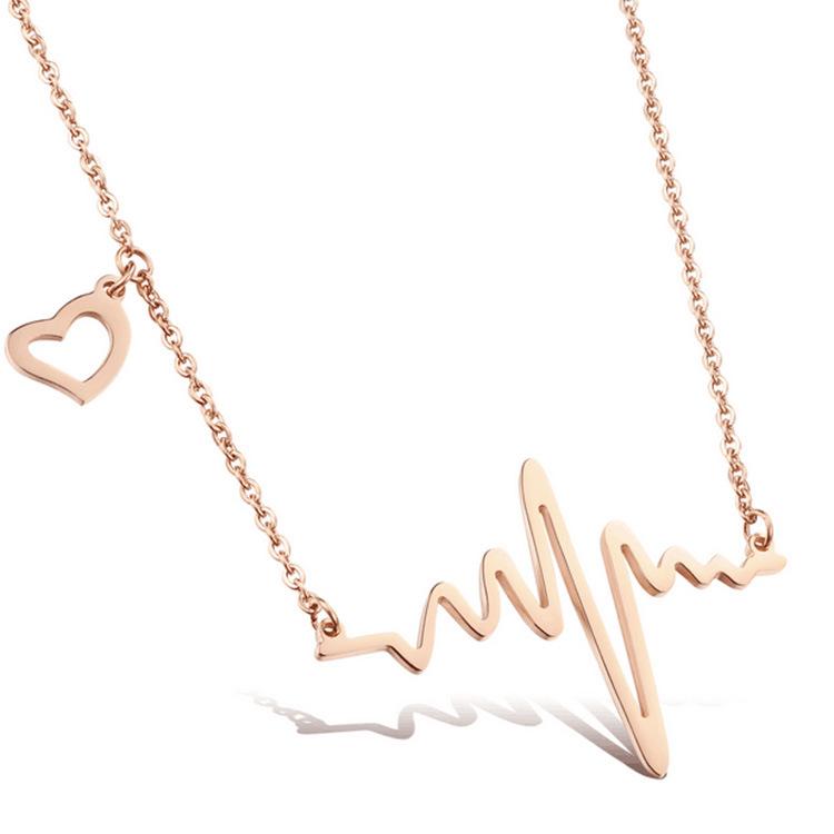 

Fashion Stainless Steel Luxury Rose Gold Color Love ECG Pendant Necklace Lady Girl Women Xmas Gift