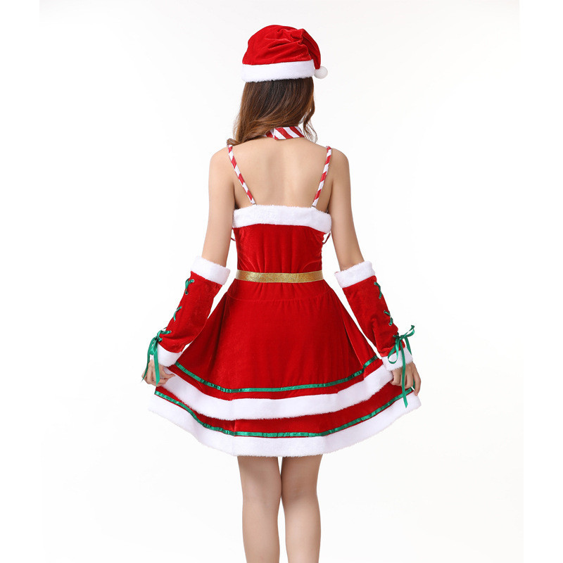 

2021 Female New Christmas Costumes Yearly and 4-piece Outfits Dress Hats Set Chocker Girls Party Ball Cosplay Attire K05H