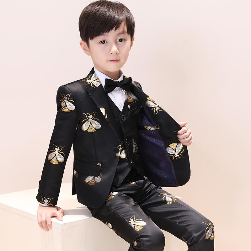 

New Arrival Fashion Flower Print Autumn And Spring Formal Single Breasted Children Kids Suit Boys For Wedding Size 3-9 10 12 141, Seven pieces