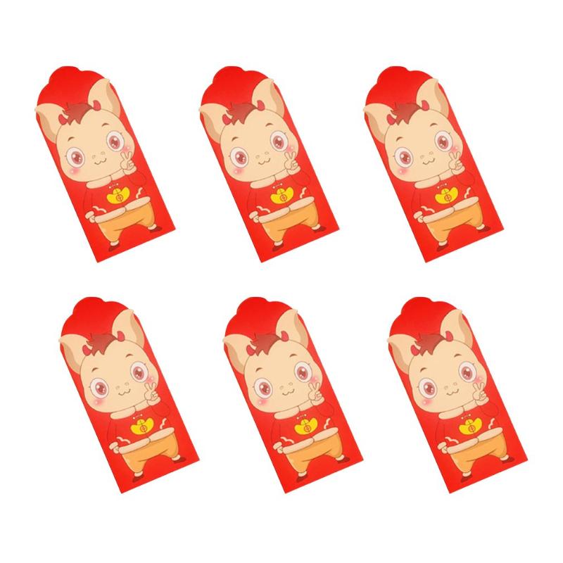 

6pcs/set Embossing Gilding Thickened Red Envelope Cattle Year Best Wishes Lucky Money New Year's Red Envelope