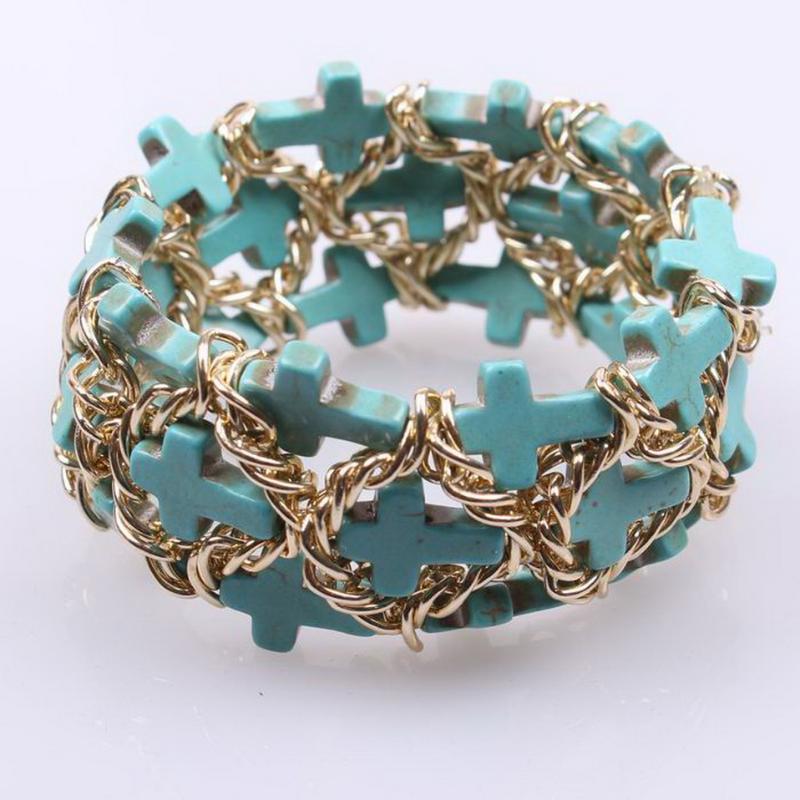 

2020 New Fashion Gold Color Chain Charm Multi Rows Stretch Stone Cross Bracelet for Men Handmade Party Male Jewelry Wholesale