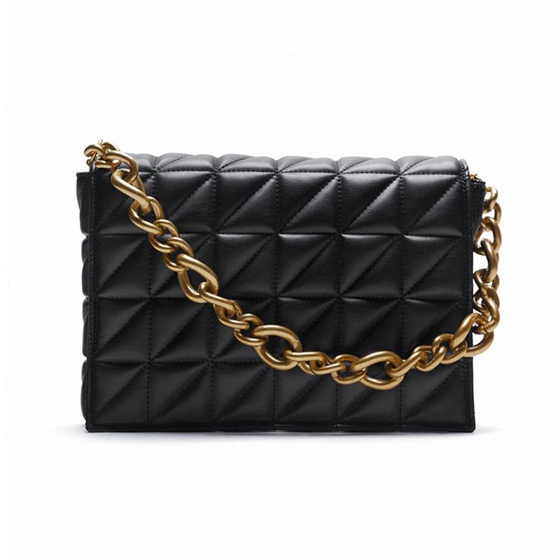 

Thick Chain Women Shoulder Bags 2021 Fashion Designer Handbag Quality PU Leather Lady Clutch Bag Purses Female Flap Tote, Black shoulder bag