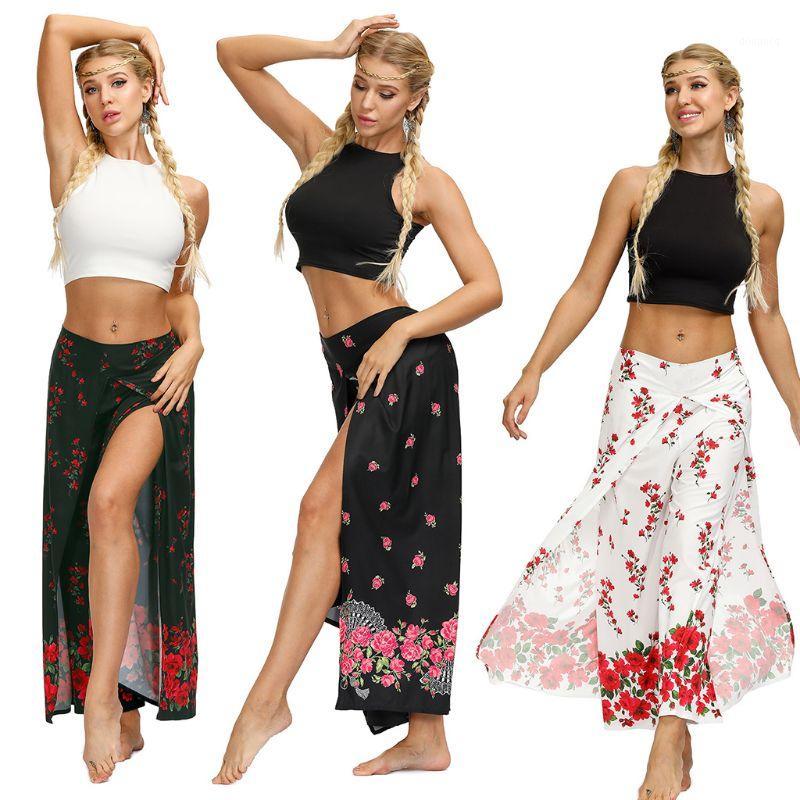 

Women Floral Print Trousers Yoga Loose Baggy Boho Long Palazzo Wide Leg Beach Harem Split Casual Pants1